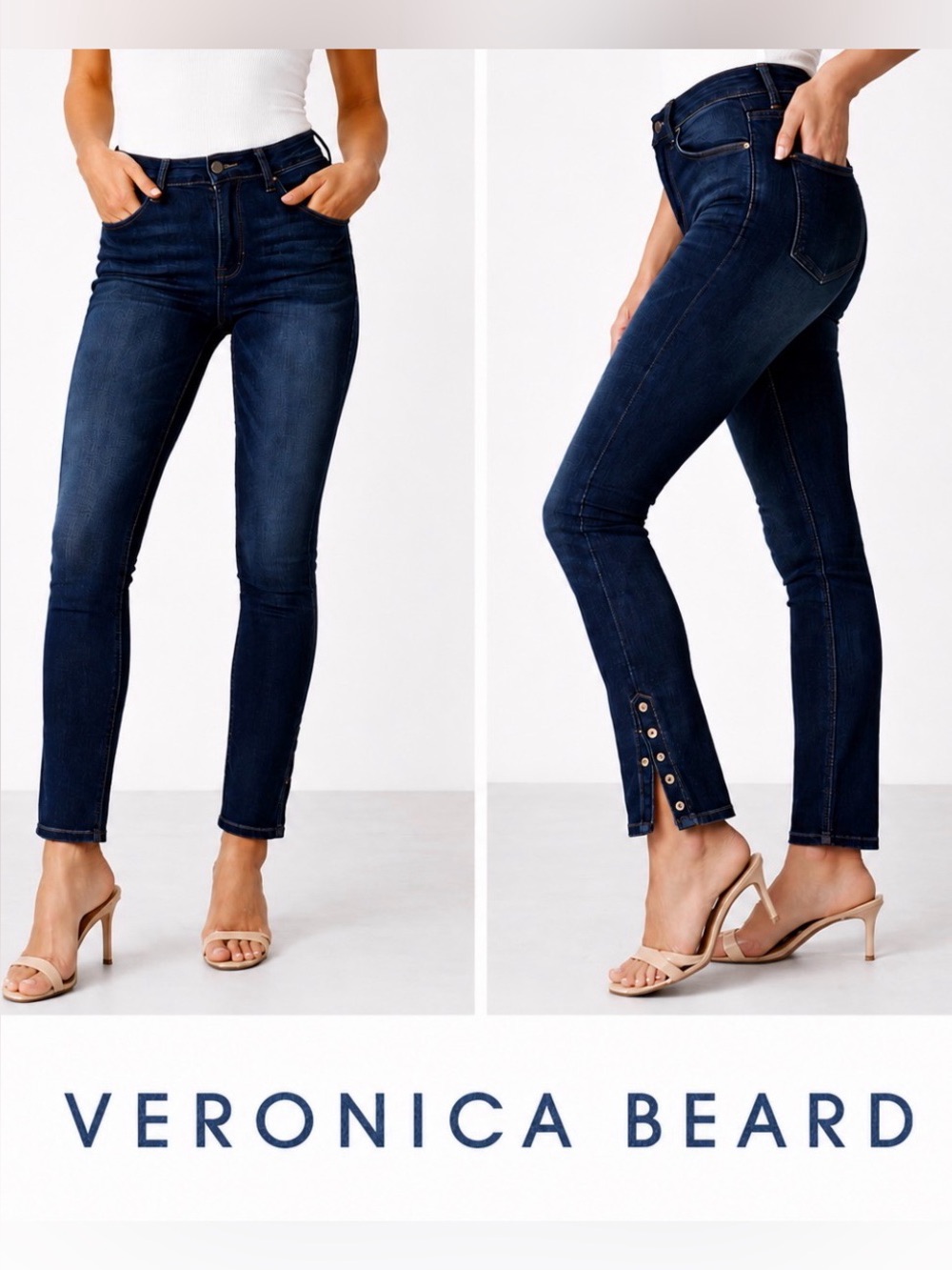 Veronica Beard Debbie Skinny High Rise Jeans Women's Size 26 Dark Wash Snap Hem